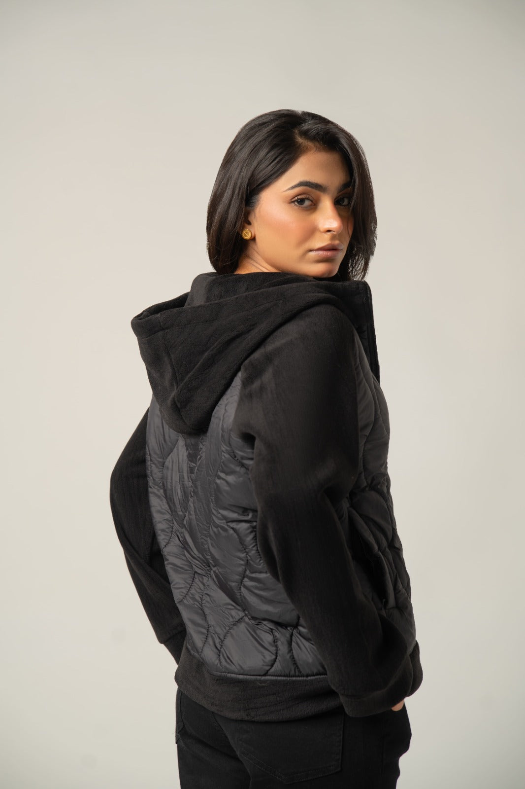 Black Quilted Puffer Hybrid Jacket