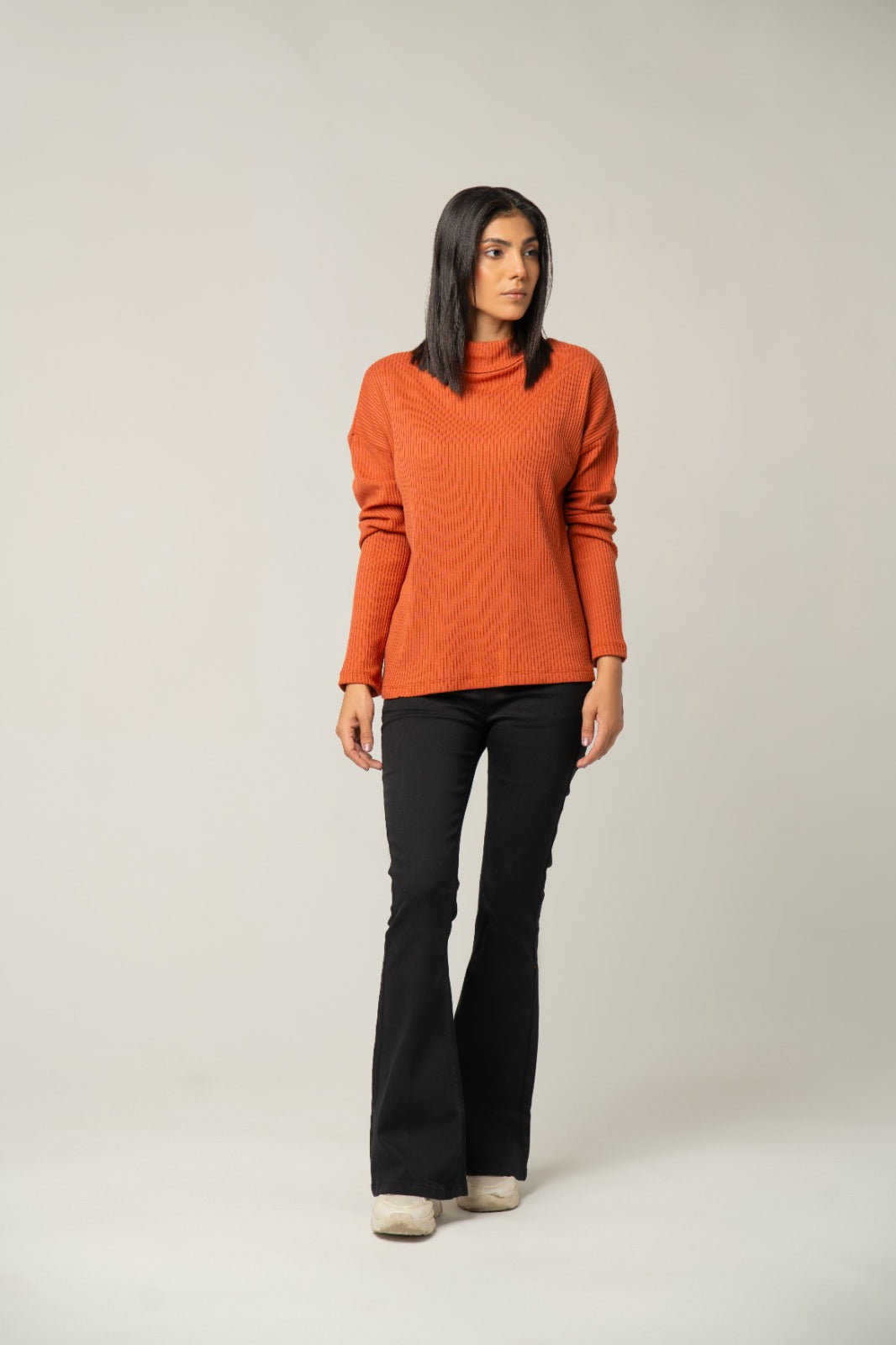 The Ribbed Terracotta Mock Neck