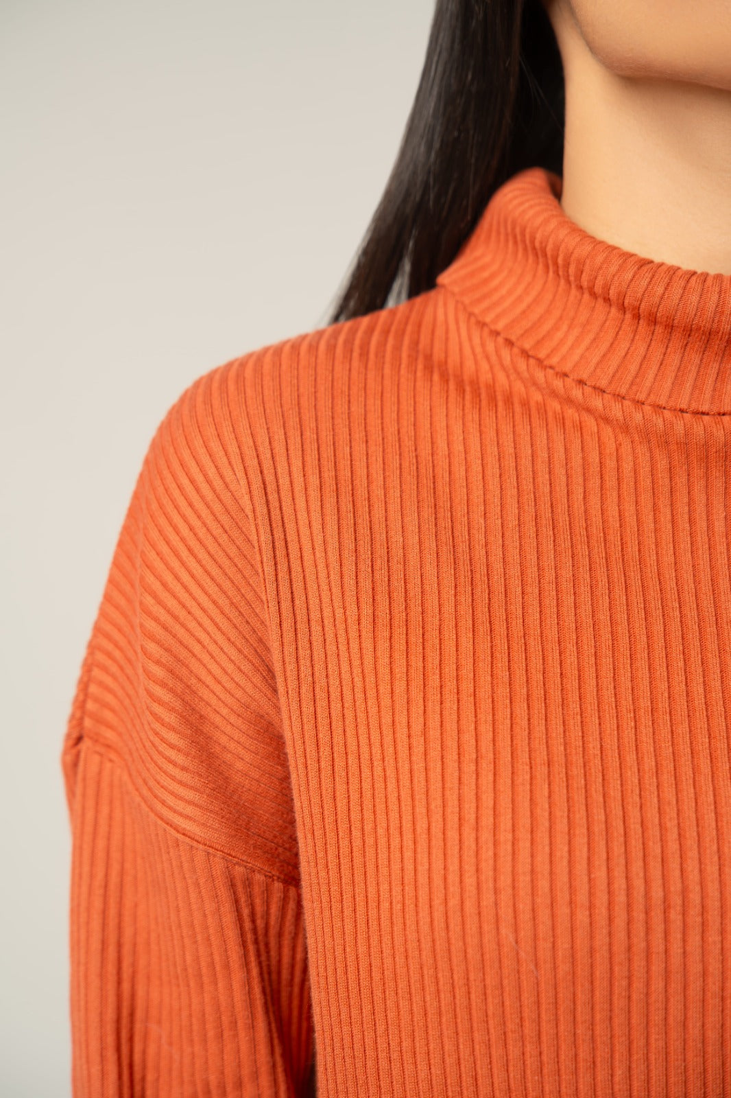 The Ribbed Terracotta Mock Neck