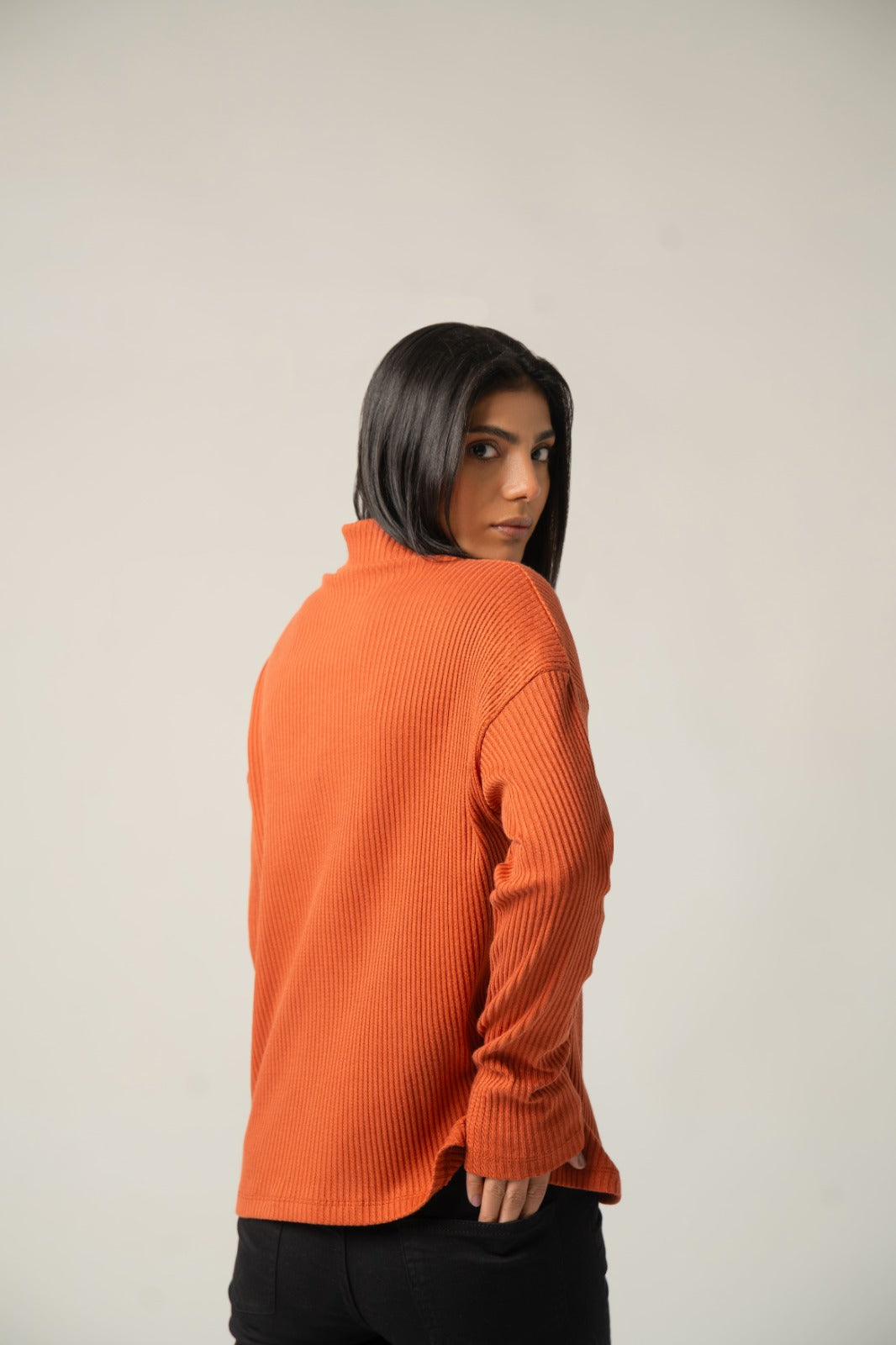 The Ribbed Terracotta Mock Neck