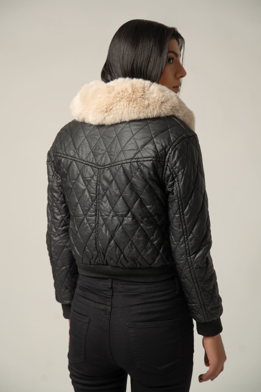 The Quilted Faux Leather Bomber Jacket