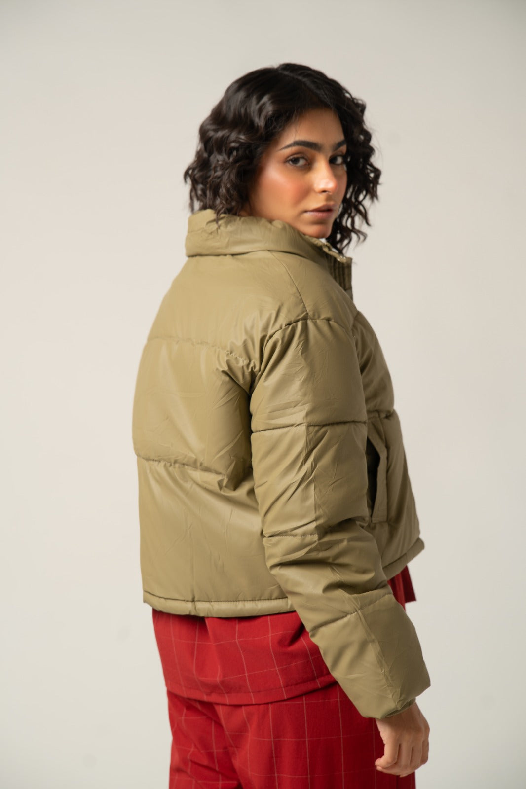 Stylish Faux Leather Puffer Jacket