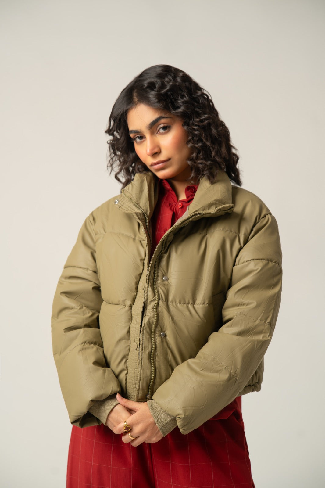 Stylish Faux Leather Puffer Jacket