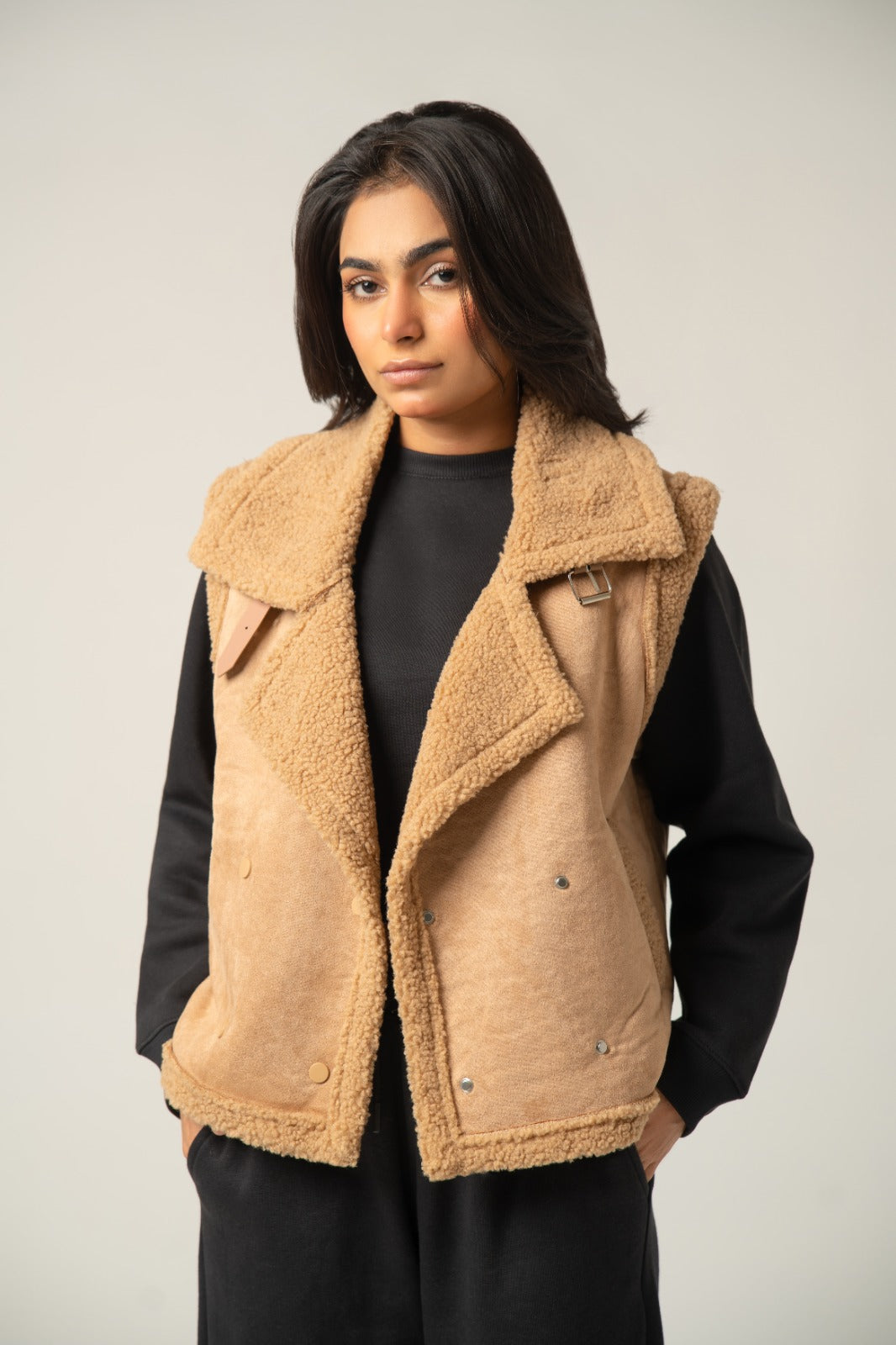 Camel Cropped High-Collar Puffer Jacket