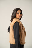 Camel Cropped High-Collar Puffer Jacket