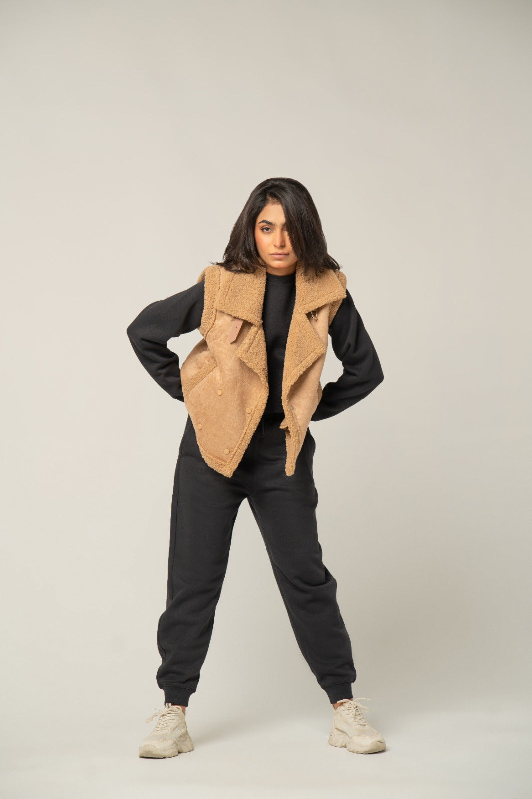 Camel Cropped High-Collar Puffer Jacket