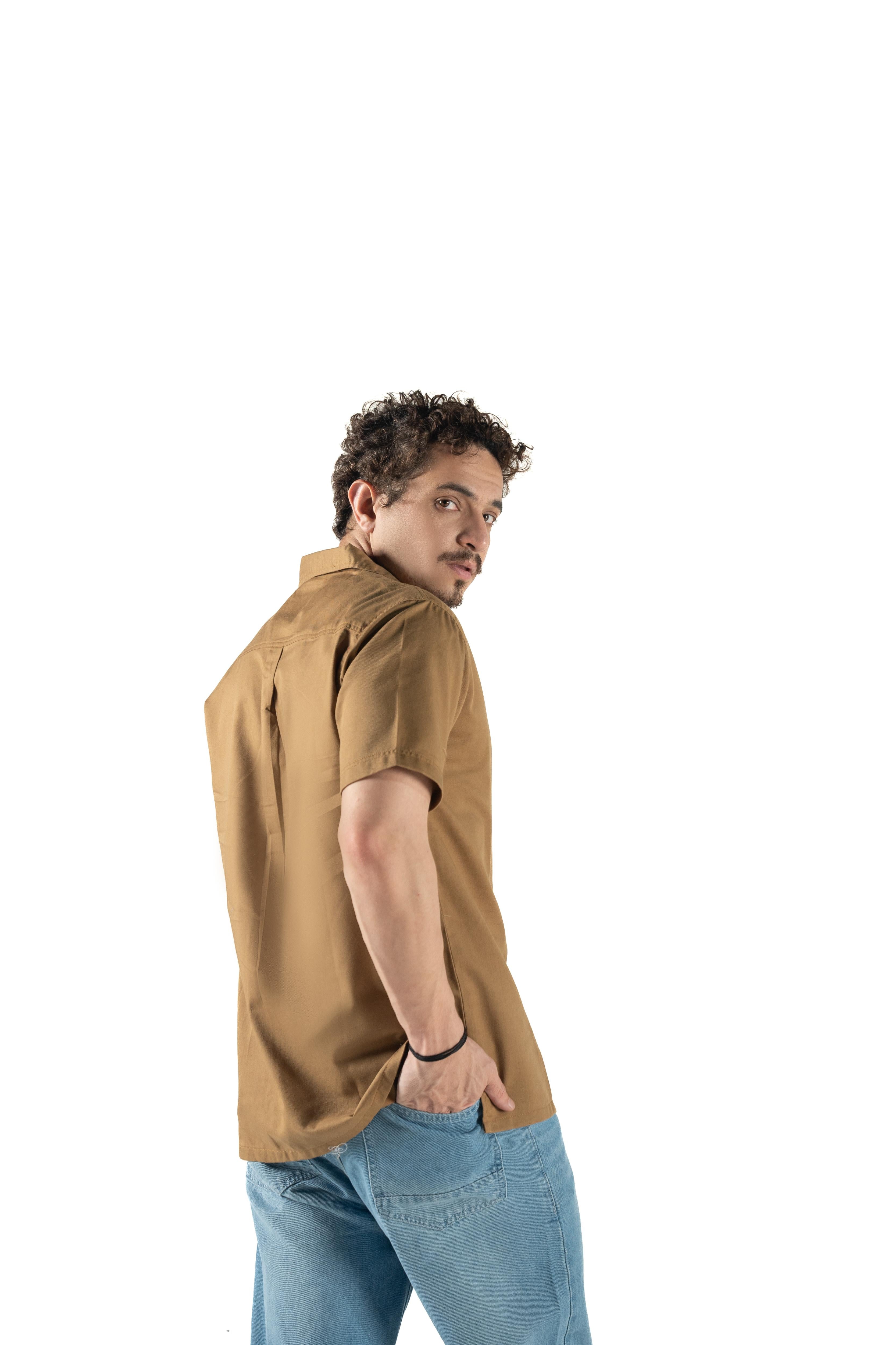 Men's Caramel Cuban Collar Shirt