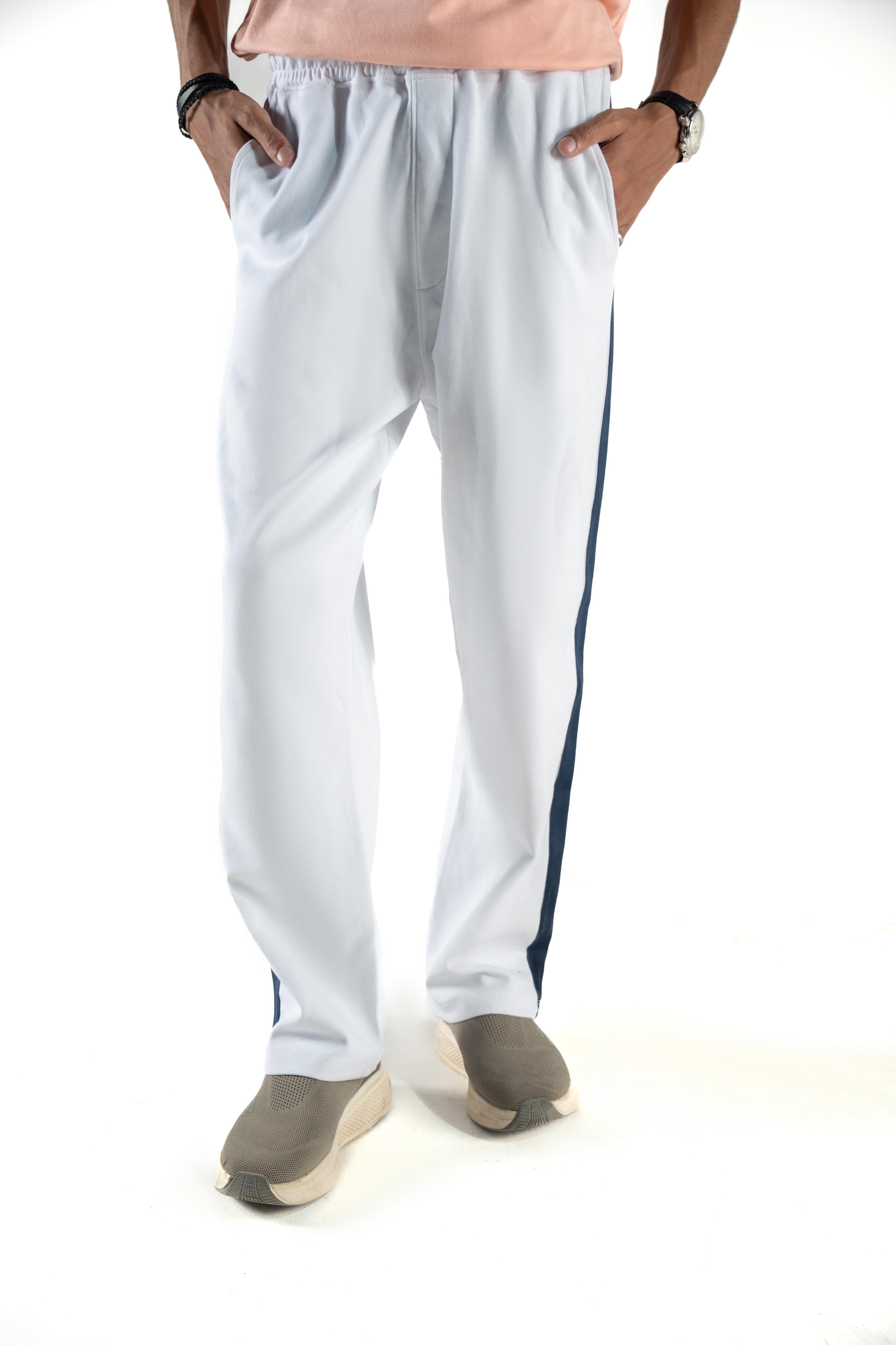 Men's Retro Stripe White Trouser