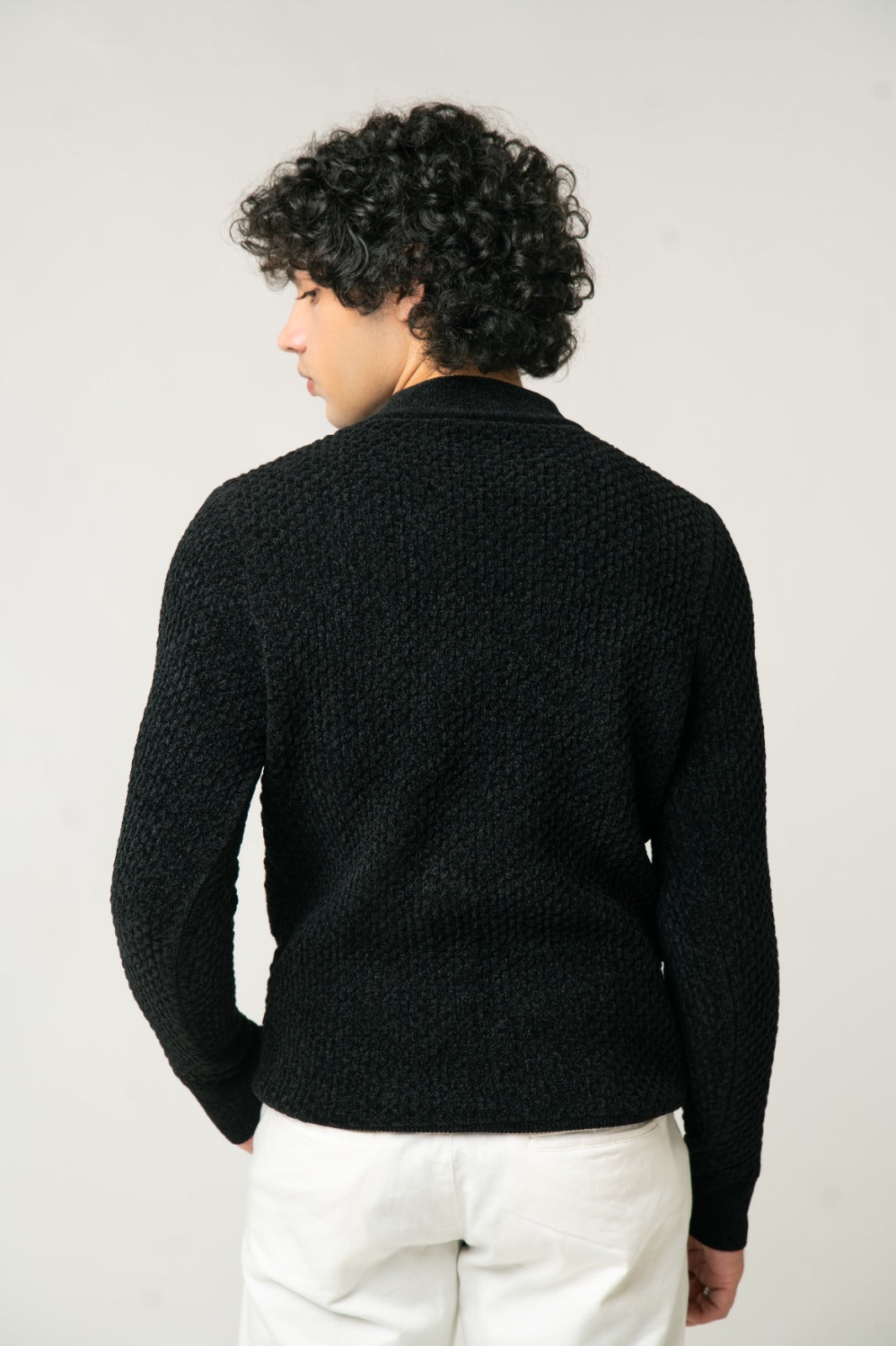 Textured  Black Mock Neck Sweater