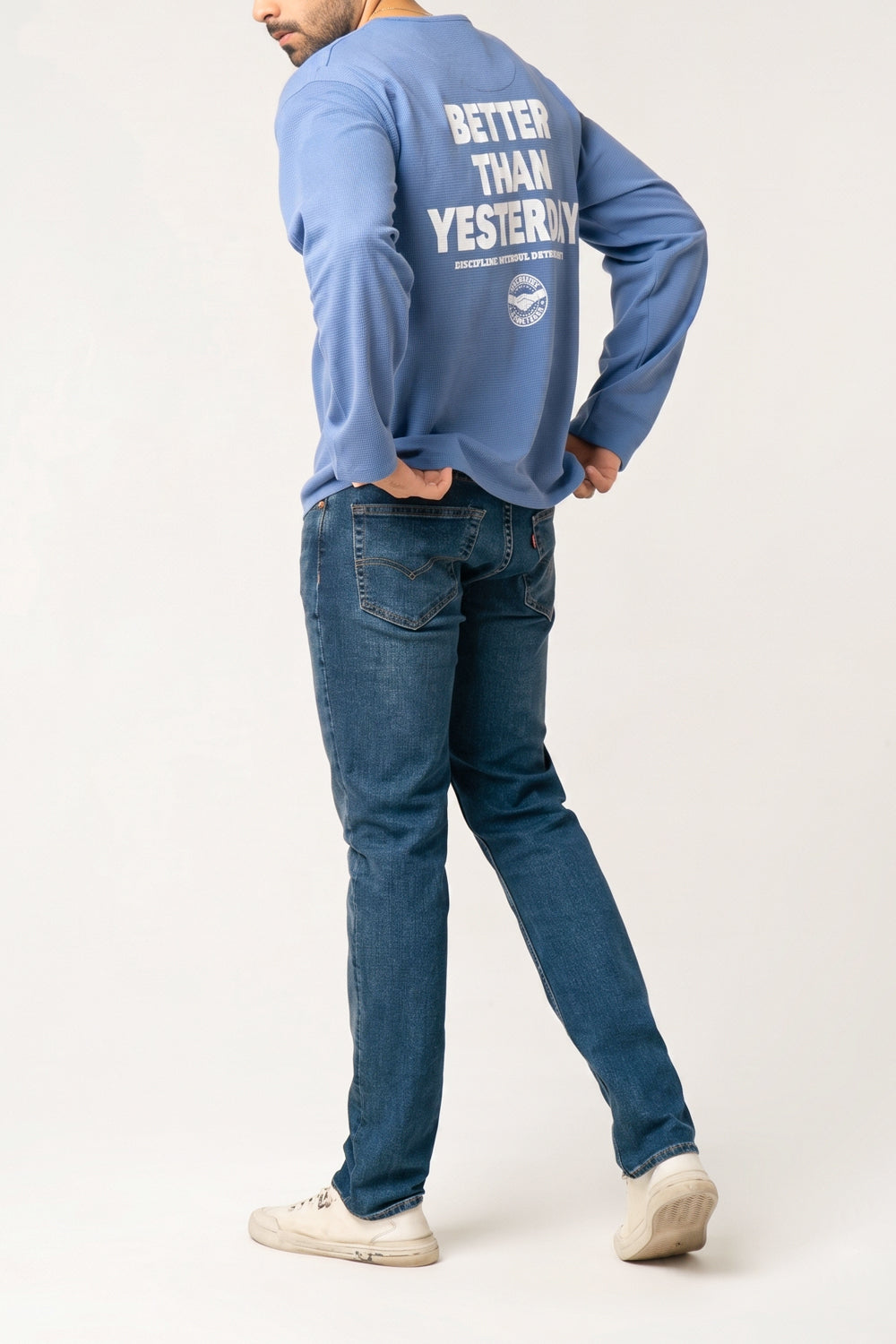 Blue Motivational Graphic Long Sleeve Tee