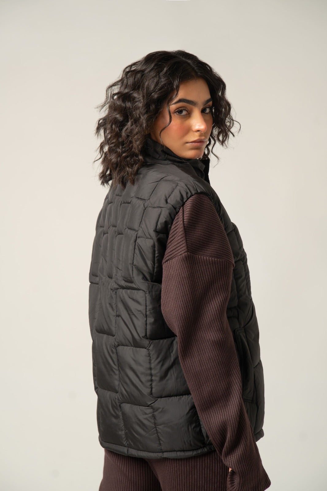 Black Quilted Sleeveless Puffer Jacket