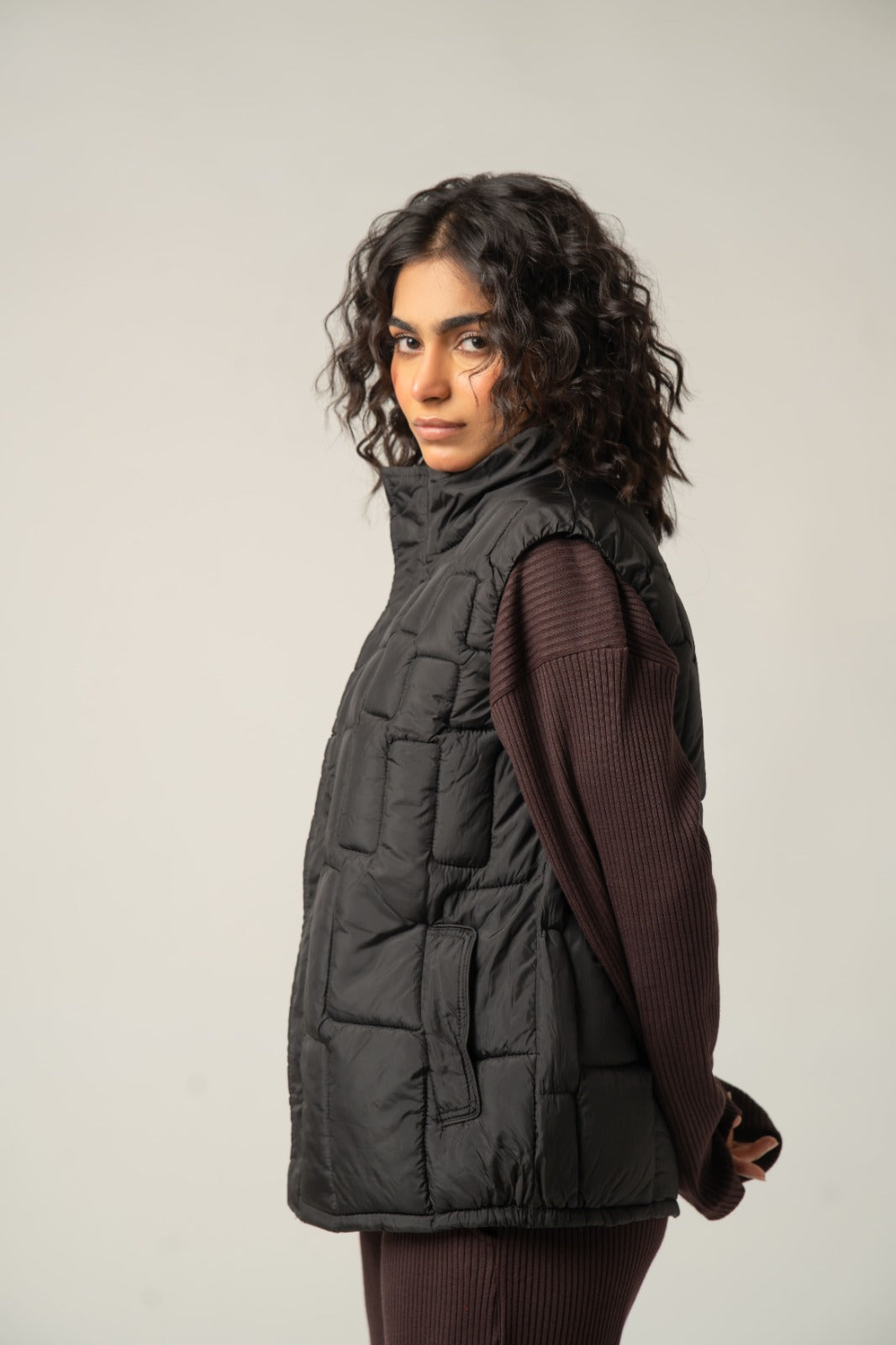 Black Quilted Sleeveless Puffer Jacket